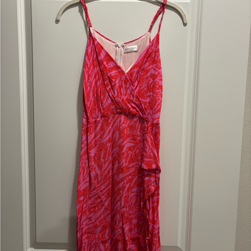 Vestique Red and Pink Patterned Dress